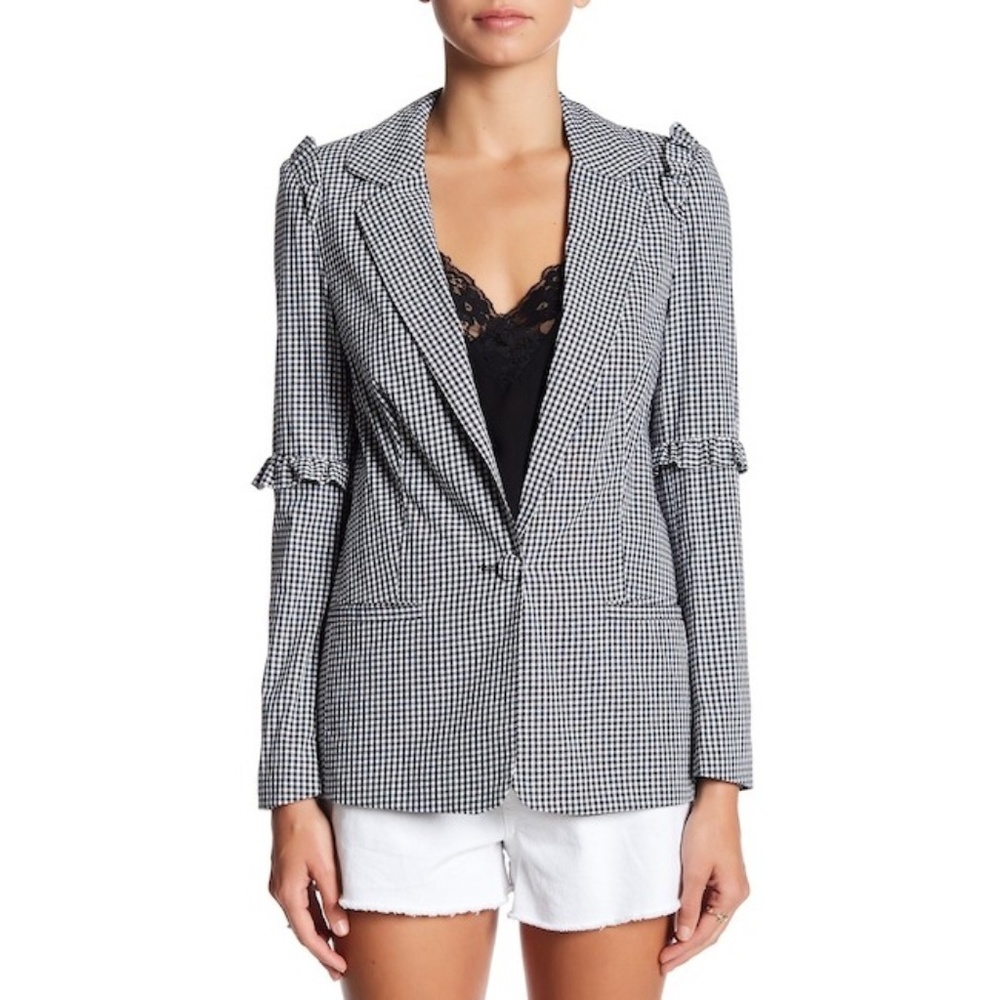 ❣️TOPSHOP Gingham Ruffle Blazer - Picture 3 of 8